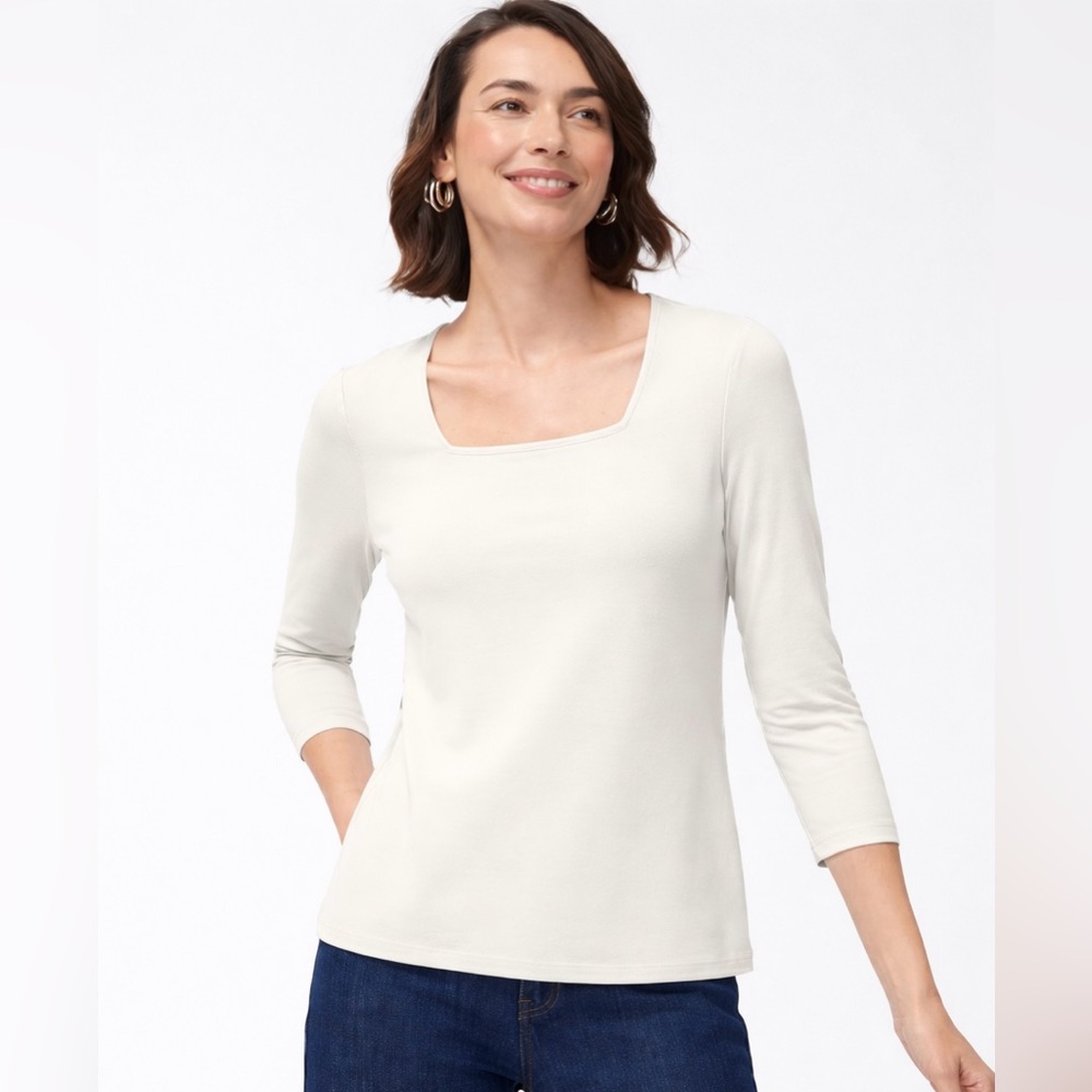 CHICOS • Touch of Cool Square Neck Tee in Ecru Cream / Off White Size 4